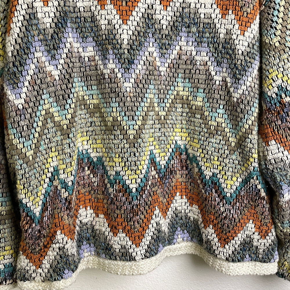 Vtg Allen Wah Colorful Sweater XL Mens Southwest Zig Zag Textured Knit Lined - Picture 4 of 12